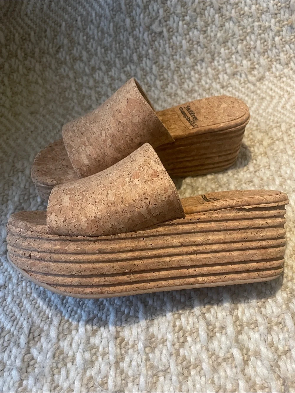 Jeffrey Campbell RARE Cork Platform Slide Sandals - Natural
